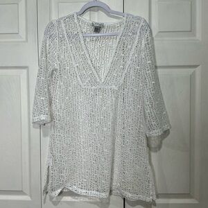 🖤 J. Valdi White Mesh Beach Swimsuit Coverup - Small